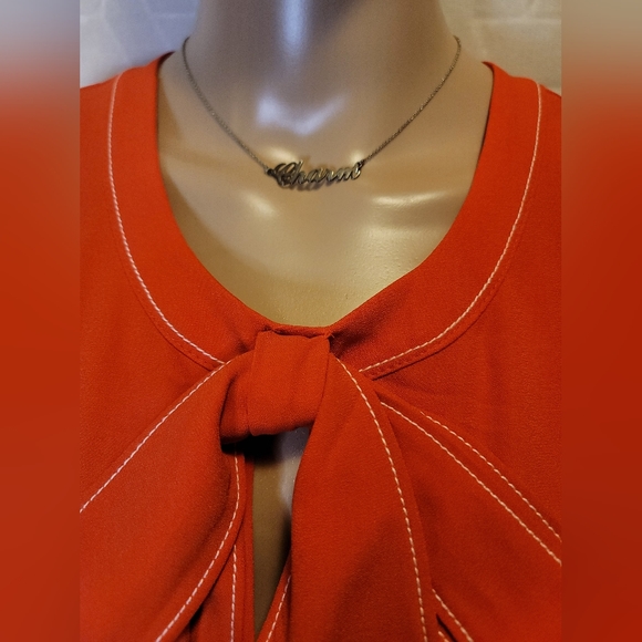 Maison Jules Rusty/ Fire Orange Mini Dress with Ribbon Accent - Picture 3 of 10
